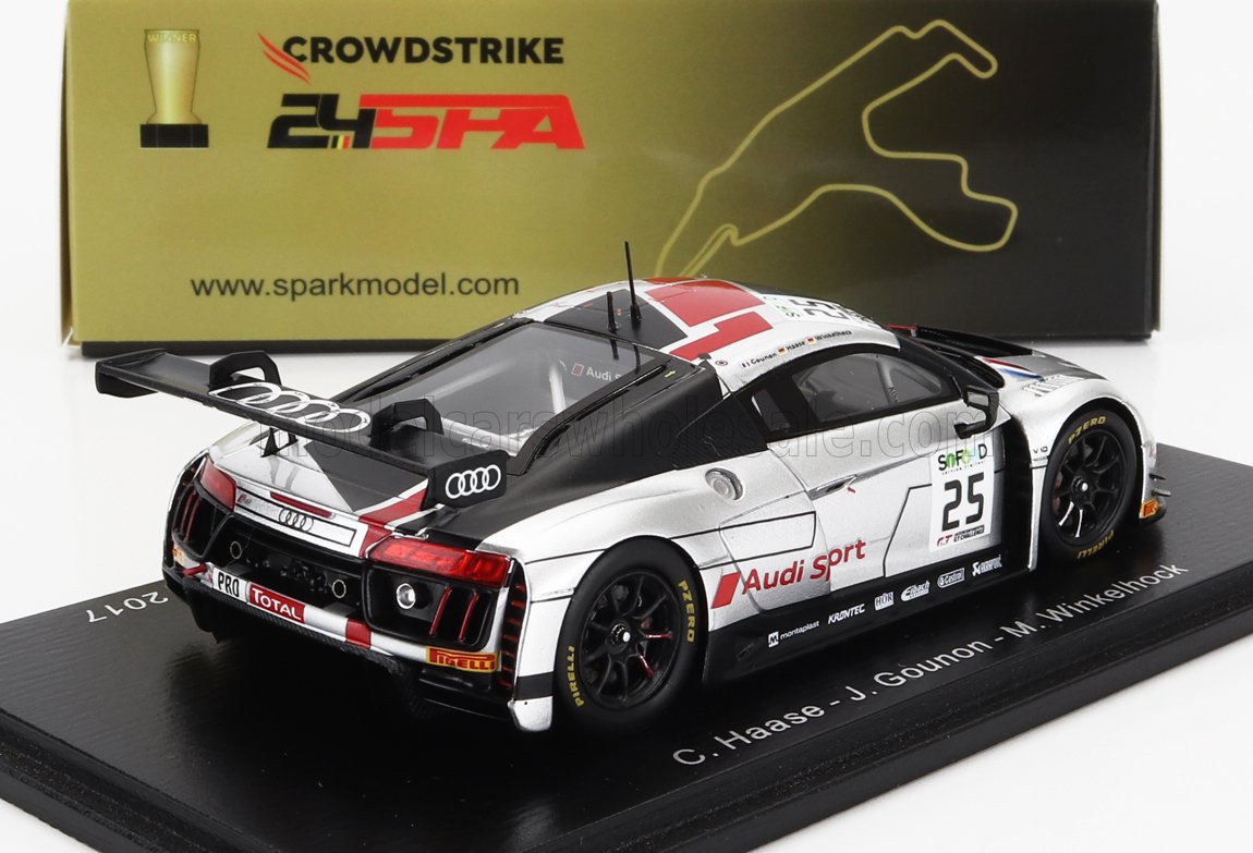 Modèle réduit de voiture de course Audi Sport R8 LMS GT3 avec le numéro 25, décalcomanies détaillées, disponible dès maintenant sur Vroomi.