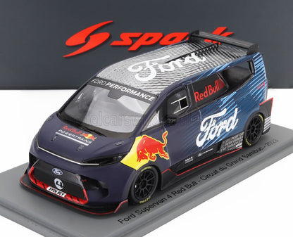 Modèle réduit de voiture Red Bull Ford Supervan 4 Red Bull avec livrée bleue et noire, Red Bull Ford et Red Bull , présenté sur un socle d'exposition, disponible sur Vroomi.