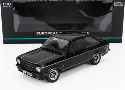 Modèle réduit de voiture Ford Escort MkII noir à l'échelle 1/18, réplique de collection disponible chez Vroomi