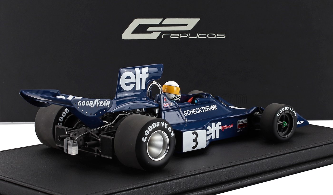 TYRRELL - F1 FORD 007 ELF N 3 VAINQUEUR DU GP DE SUÈDE (avec figurine de pilote) 1974 JODY SCHECKTER - BLEU - Vroomi