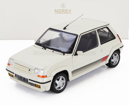 Modèle réduit Renault 5 Turbo blanche des années 1980 par Norev, présenté sur fond blanc, disponible chez Vroomi.