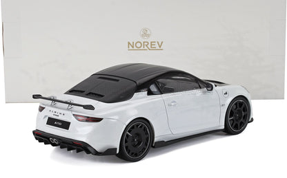 Modèle réduit Alpine blanc avec toit noir et aileron arrière, disponible sur la plateforme Vroomi.