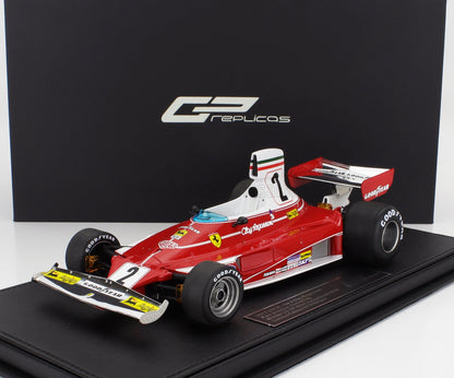 Modèle réduit vintage Ferrari F1 rouge avec pneus Goodyear et boîte GP Replicas, disponible sur Vroomi