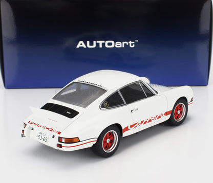 Modèle réduit Porsche Carrera blanc avec roues et autocollants rouges, boîte AUTOart, disponible sur Vroomi