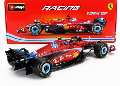 Modèle réduit de voiture de course Ferrari Miami GP F1 à l'échelle 1:18 par Bburago, objet de collection détaillé rouge Formule 1, disponible sur Vroomi