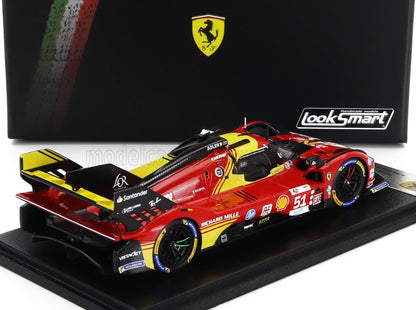 Modèle réduit de voiture de course Ferrari 488 GTE à l'échelle 1:43 de Looksmart, avec livrée rouge et jaune, disponible sur Vroomi.