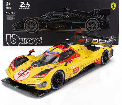 Modèle réduit de voiture de course Ferrari 24h Le Mans jaune et rouge à l'échelle 1/18 par Burago, disponible sur Vroomi