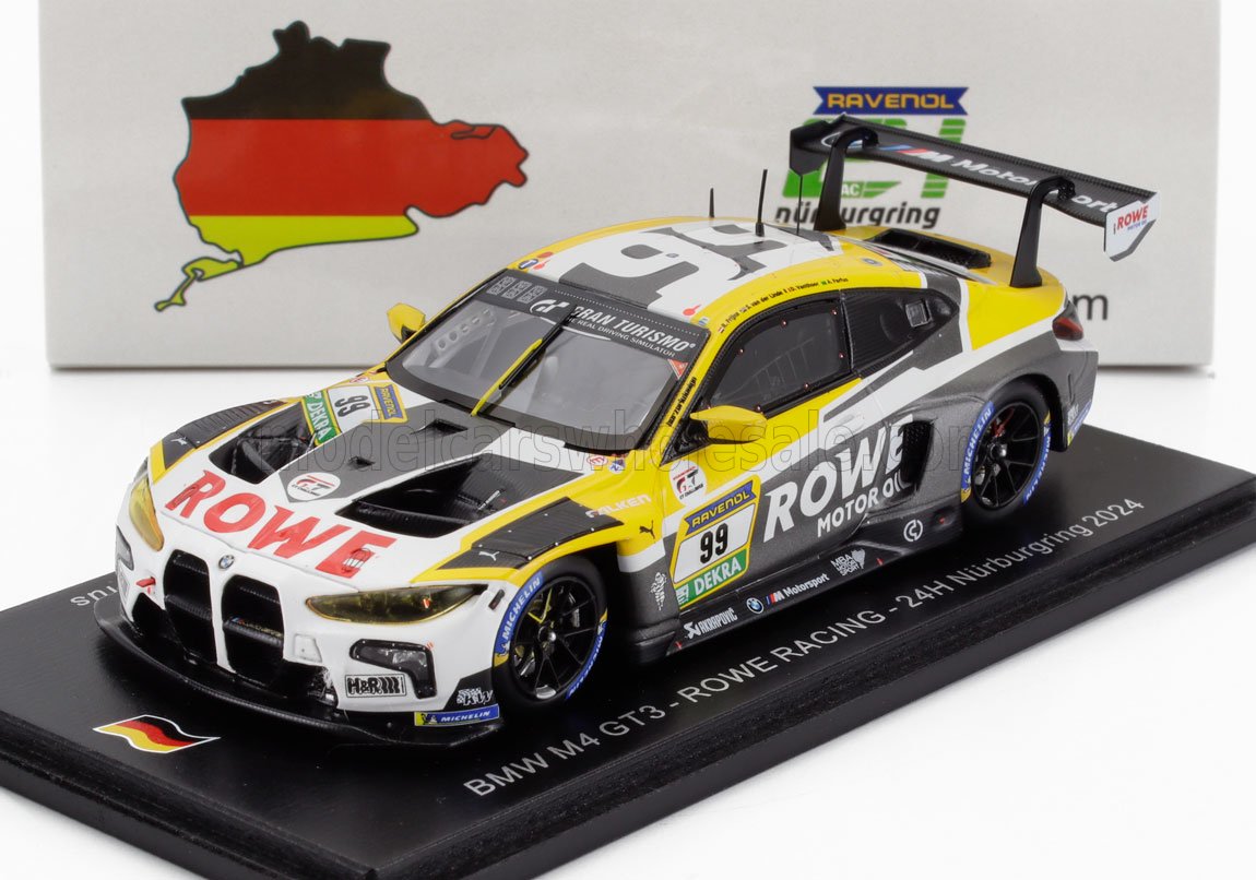 Maquette réduite de la BMW M4 GT3 ROWE Racing 24H Nürburgring 2024, disponible sur Vroomi