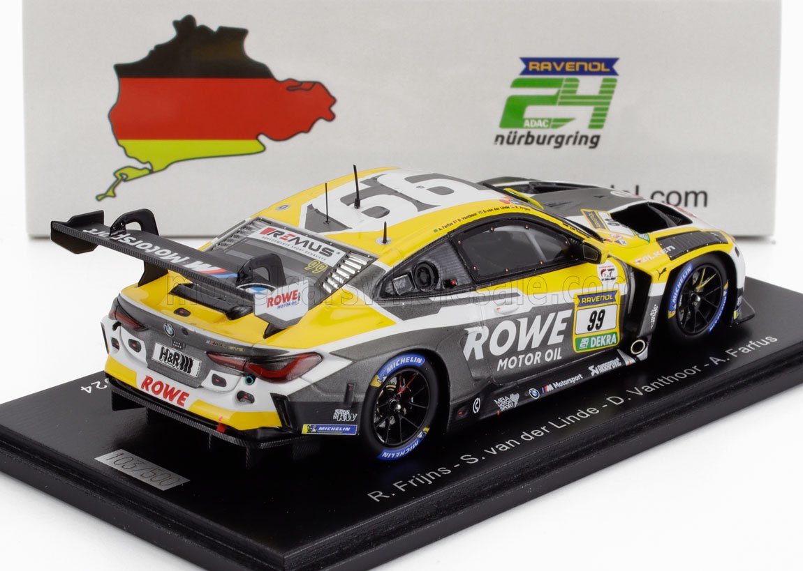 Modèle réduit BMW M4 GT3 avec livrée ROWE Motor Oil, édition spéciale 24 heures du Nürburgring, proposé sur Vroomi