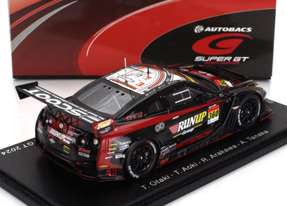 Modèle réduit de voiture de course GT3 RunUp noir et rouge avec logos des sponsors, présenté avec un coffret Super GT, disponible sur Vroomi.