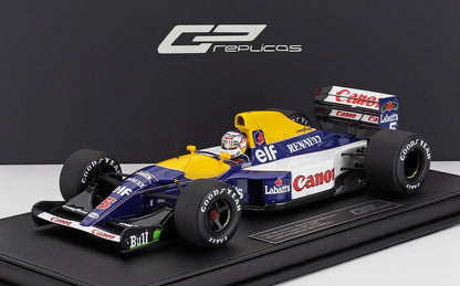 Modèle réduit à l'échelle 1:18 de la voiture de Formule 1 Williams FW14B aux couleurs de Canon et Renault, présenté sur Vroomi.