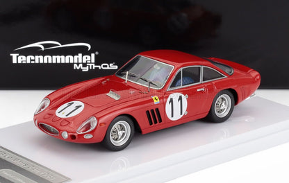 Modèle réduit Red Tecnmodel Mythos Ferrari 275 GTB Le Mans 1963 avec le numéro 11, disponible sur la plateforme Vroomi.