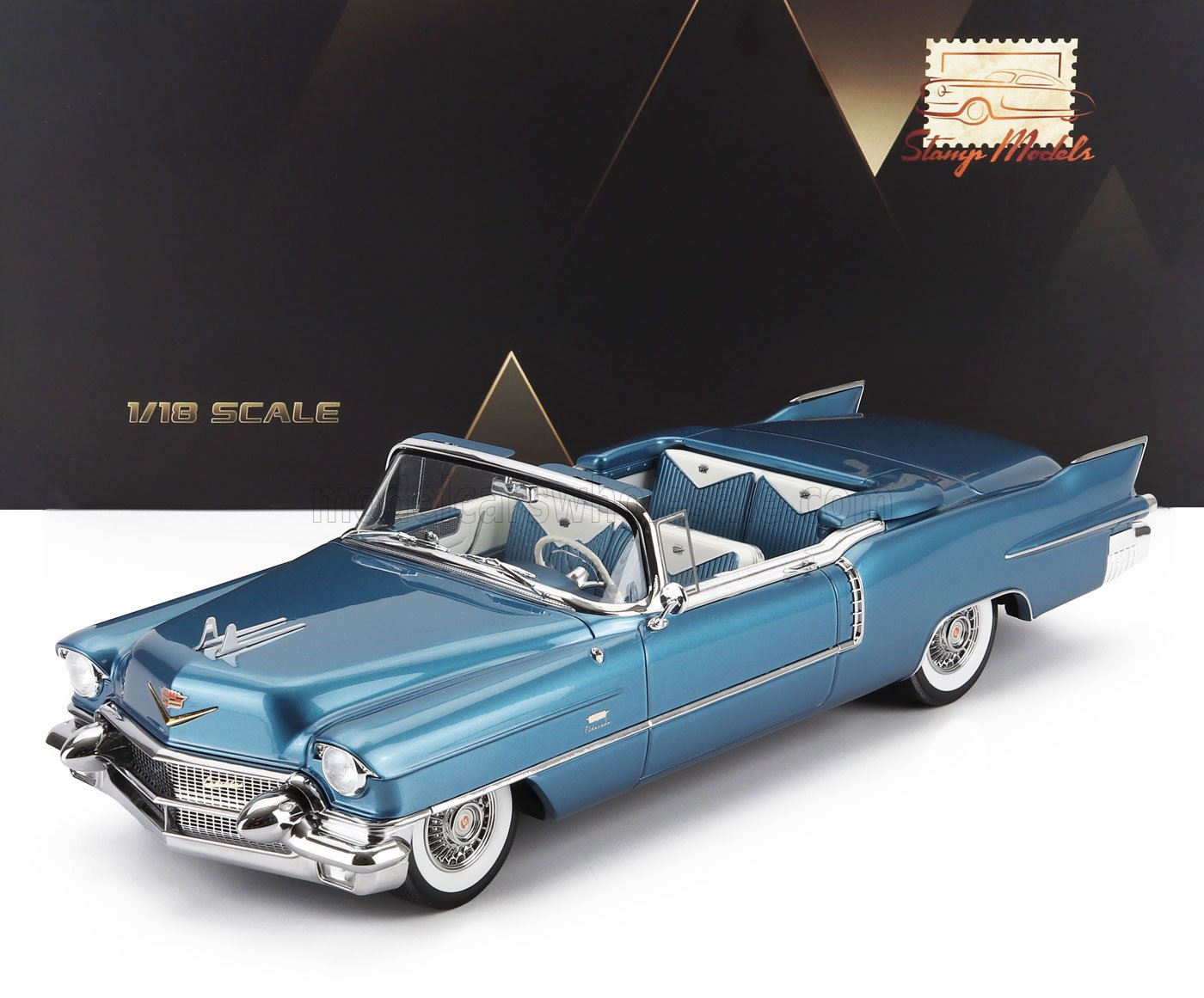 CADILLAC - ELDORADO BIARRITZ CABRIOLET OPEN 1956 - BLEU BAHAMA - Vroomi