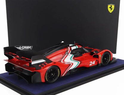 Modèle réduit de voiture de course Ferrari rouge avec le numéro 24 et des pneus Pirelli, disponible sur la plateforme Vroomi.