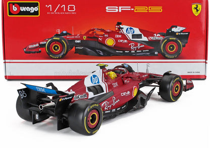 Modèle réduit Ferrari SF-25 Formula 1 à l'échelle 1:18 de Bburago, rouge sur fond blanc, disponible sur Vroomi.