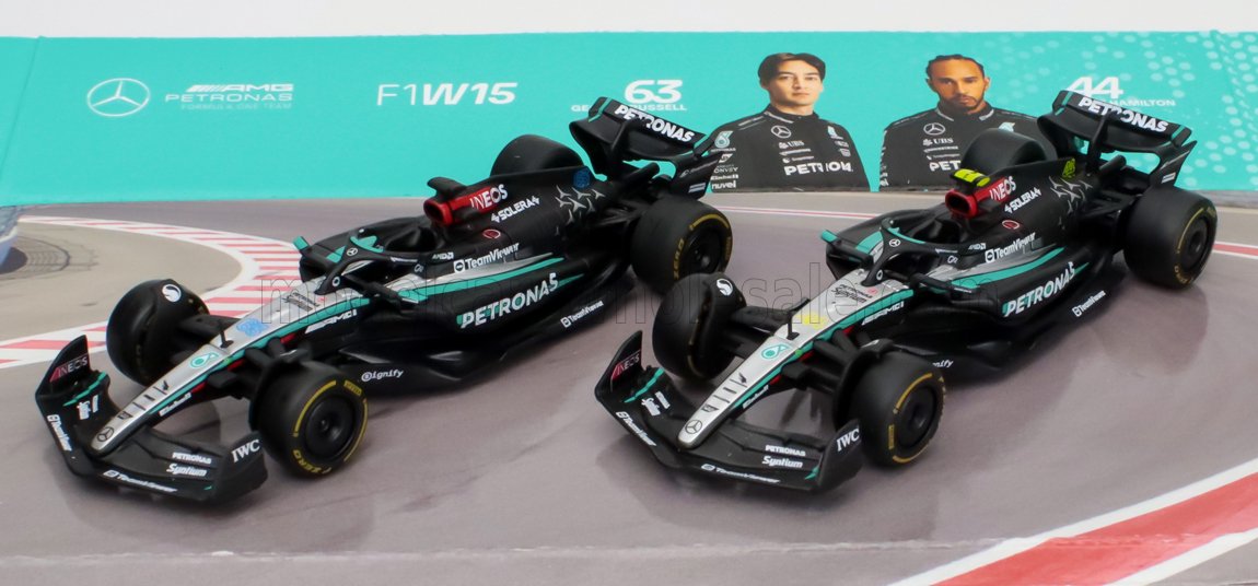 MERCEDES GP | SET F1 2X W15 EQ PERFORMANCE TEAM AMG PETRONAS MOTORSPORT N 44 SAISON 2024 LEWIS HAMILTON + N 63 SAISON 2024 GEORGE RUSSELL