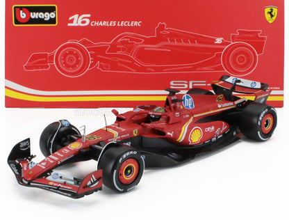 Modèle réduit à l'échelle 1:18 de la Ferrari SF-23 F1 de Charles Leclerc avec logos des sponsors, proposé sur la plateforme Vroomi.