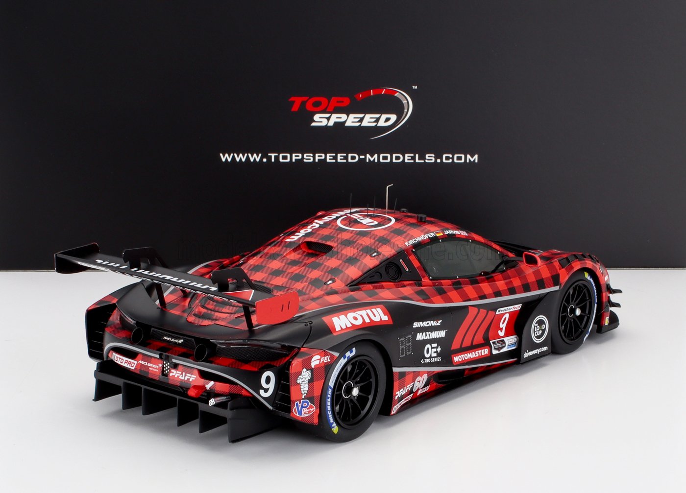 McLAREN - 720S GT3 EVO 4,0 L TURBO V8 TEAM PFAFF MOTORSPORT N 9 IMSA CHEVROLET GRAND PRIX 2024 OLIVER JARVIS - MARVIN KIRCHHOFER - ROUGE NOIR - Vroomi