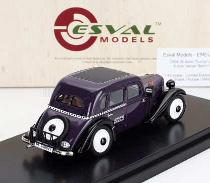 Modèle classique Adler Trumpf quatre portes de 1934-36, violet et noir, exposé, disponible sur Vroomi.