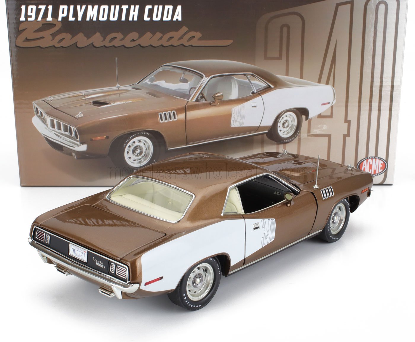 PLYMOUTH - CUDA 340 COUPÉ 1971 - MARRON MÉTALLISÉ BLANC - Vroomi