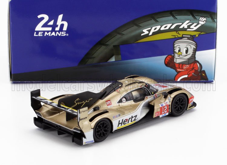 Modèle réduit de voiture de course Le Mans à l'échelle 1:43, couleur or et noir, numéro 12, livrée Hertz, disponible sur Vroomi.
