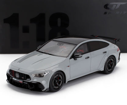 Modèle réduit Brabus Rocket à l'échelle 1:18, gris avec toit et spoiler noirs, disponible chez Vroomi.