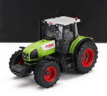 Modèle réduit détaillé à l'échelle 1/18 du tracteur Claas Ares 816 RZ avec carrosserie verte, roues rouges et toit blanc, disponible chez Vroomi.