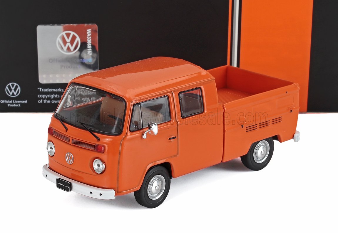 Orange Volkswagen classic pickup truck model with double cab, available on Vroomi