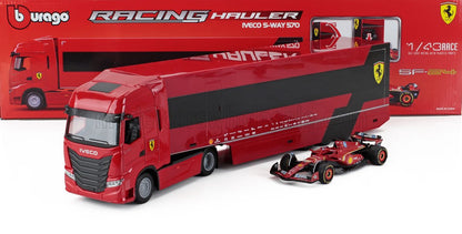 IVECO FIAT - SET CAMION S-WAY 570 TRANSPORTEUR DE VOITURES AVEC F1 SF-23 N 16 SAISON 2023 CHARLES LECLERC - ROUGE NOIR - Vroomi