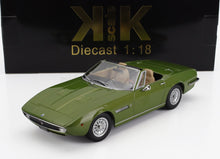 Modèle réduit Maserati Ghibli cabriolet à l'échelle 1:18, couleur verte, disponible sur Vroomi.