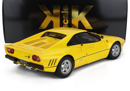 Modèle réduit de voiture Ferrari 288 GTO jaune à l'échelle 1/18 avec boîte, disponible chez Vroomi