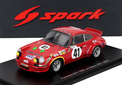 Modèle réduit Porsche 911 rouge à l'échelle 1/43 de la 16e édition des 24 Heures du Mans 1973 par Spark, disponible chez Vroomi.