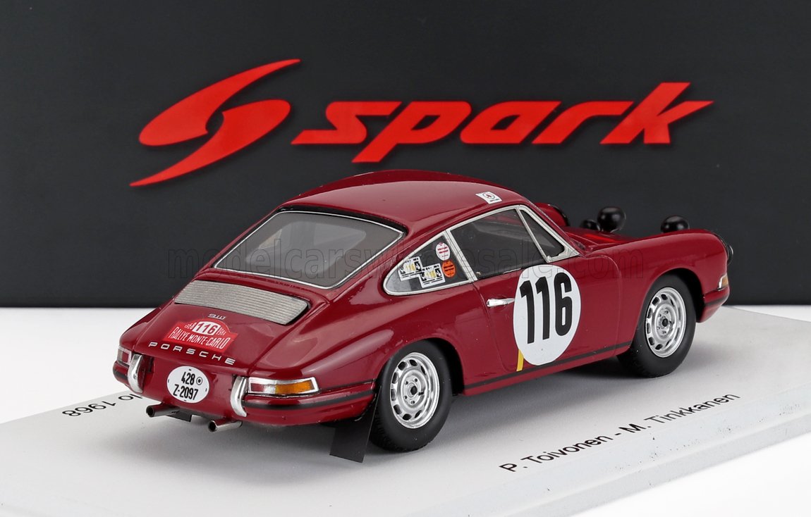 PORSCHE - 911T COUPÉ (version nuit) N 116 2e RALLYE DE MONTECARLO 1968 PAULI TOIVONEN - MARTTI TINKKANEN - ROUGE, Vroomi, 