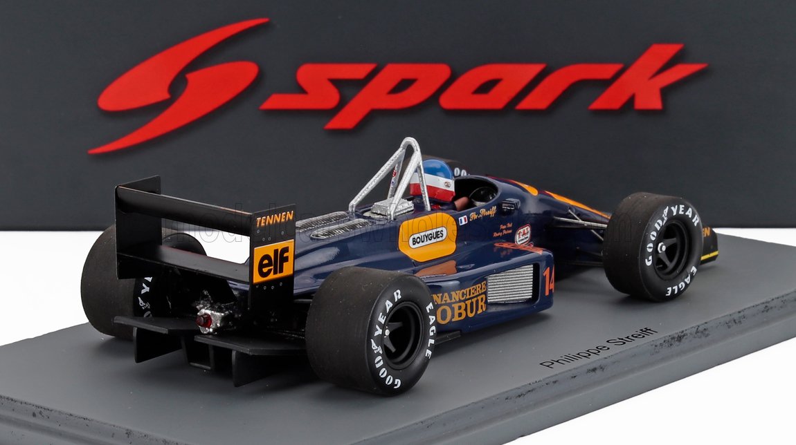 Modèle réduit de voiture de course Formule 1 vintage bleue avec pneus Goodyear et logo ELF, disponible sur Vroomi