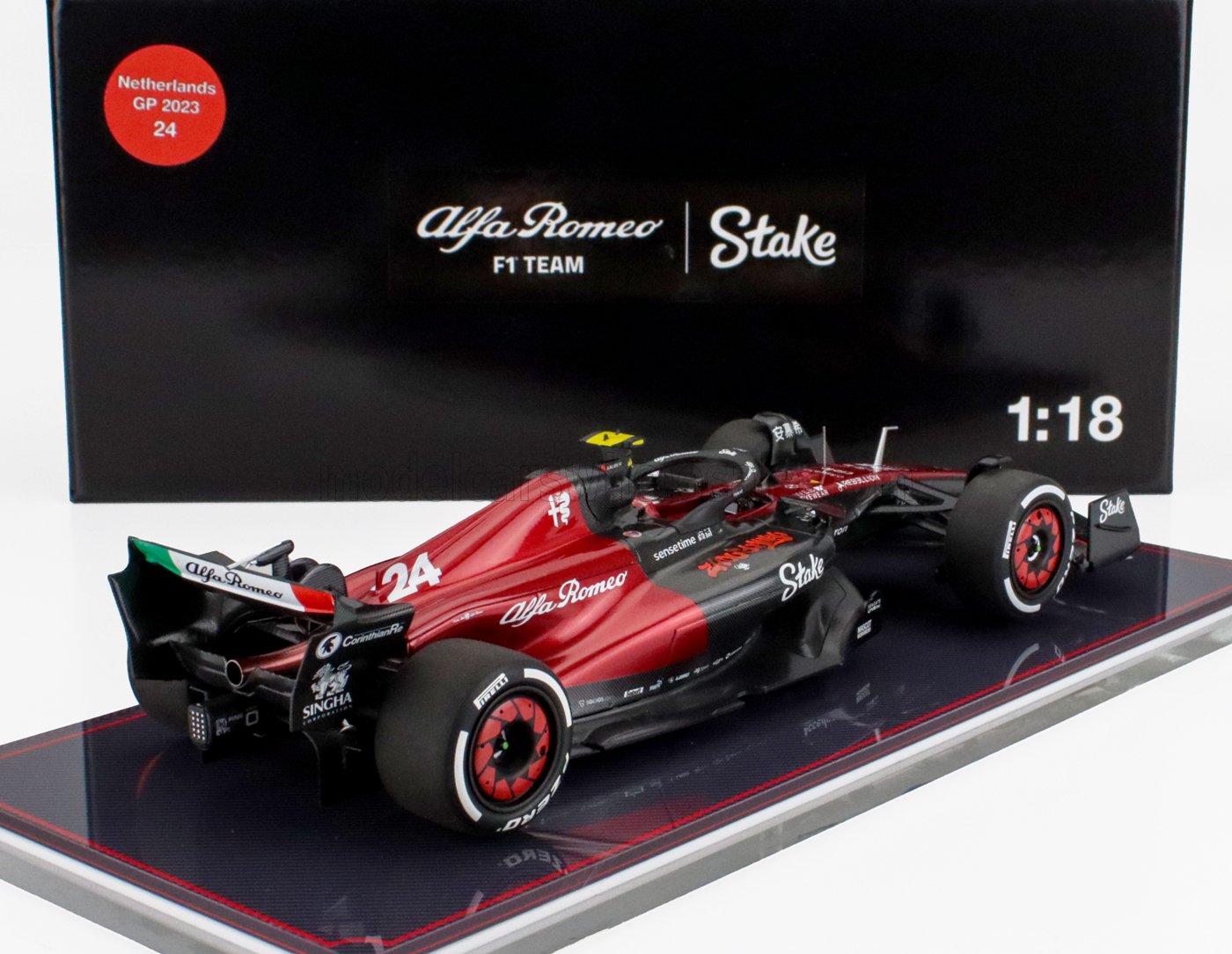 Modèle réduit Alfa Romeo F1 Team 2023 Grand Prix des Pays-Bas n° 24 à l'échelle 1:18, disponible sur Vroomi