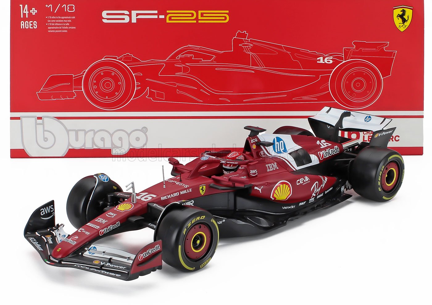 Modèle réduit Ferrari SF-75 F1 à l'échelle 1/18, réplique détaillée en métal moulé sous pression, disponible chez Vroomi.