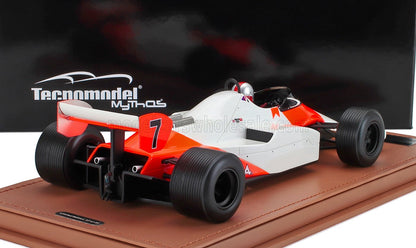 Modèle réduit de voiture Ternomodel Mythos F1 à l'échelle 1:12, blanc et rouge, sur socle en cuir, proposé sur Vroomi.