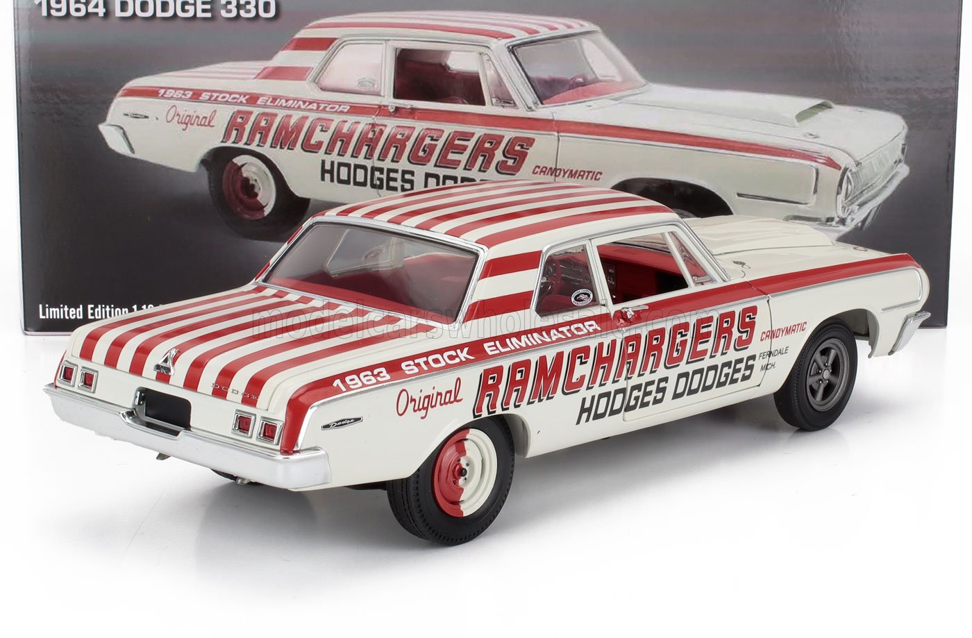 DODGE - 330 RAMCHARGERS STOCK ELIMINATOR 1964 - BLANC ROUGE - Vroomi
