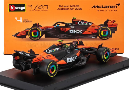 McLAREN - F1  MCL39 ÉQUIPE MCLAREN N° 4 CHAMPION DU MONDE SAISON 2025 LANDO NORRIS - AVEC PILOTE ET PRÉSENTOIR - ORANGE NOIR