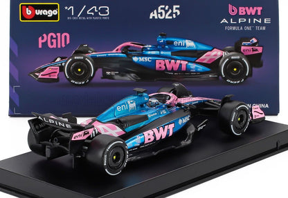 ALPINE  F1  A525 TEAM BWT ALPINE 10 SAISON 2025 PIERRE GASLY - AVEC PILOTE ET VITRINE - NOIR BLEU ROSE