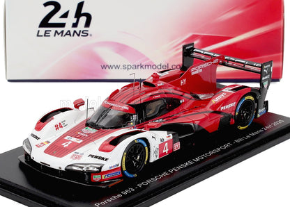 Modèle réduit de voiture de course Porsche 963 Le Mans avec livrée rouge et blanche, disponible chez Vroomi.