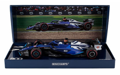 Modèle réduit Minichamps à l'échelle Minichamps :Minichamps de la Williams Racing FW45, bleu avec logos des sponsors, présenté dans un coffret, disponible via Vroomi.