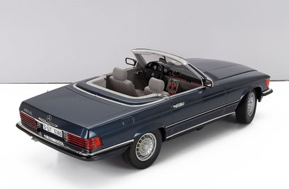 Detailed blue Mercedes 380SL convertible scale model car, collector replica available online