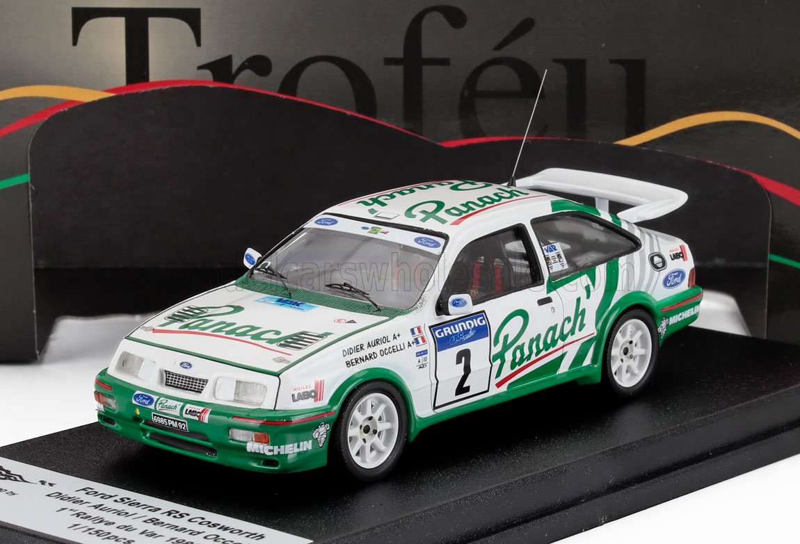 FORD ENGLAND - SIERRA RS COSWORTH N 2 VAINQUEUR RALLYE DU VAR 1988 DIDIER AURIOL - BERNARD OCCELLI - BLANC VERT