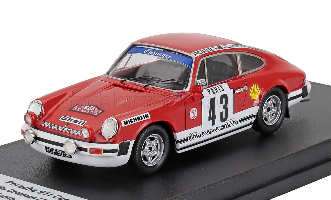 Modèle réduit de voiture de course Porsche 911 Carrera rouge avec le numéro 43, réplique de collection disponible en ligne.