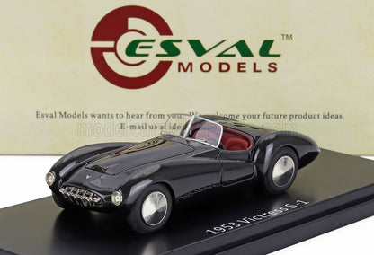 Modèle réduit vintage Victress S-1 noir de 1953 avec intérieur rouge sur socle d'exposition, disponible sur Vroomi