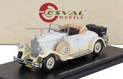 1930 Pierce Arrow Model B Roadster scale model in cream and white with tan convertible top, available through Vroomi