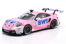 Pink BWT Porsche race car with sponsor logos, aerodynamic design, offered on Vroomi platform