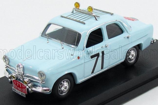 Modèle réduit vintage bleu clair avec le numéro 71 et galerie de toit, disponible sur Vroomi