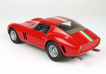 Red vintage sports car model with Italian flag stripe, wire wheels, and dual exhaust, available on Vroomi